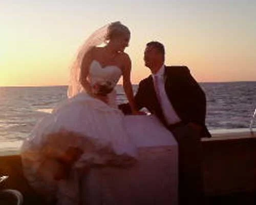 A couple at a wedding cruise